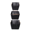 Boho Black Paper and Natural Rope Woven Storage Basket with Handles Set of 3
